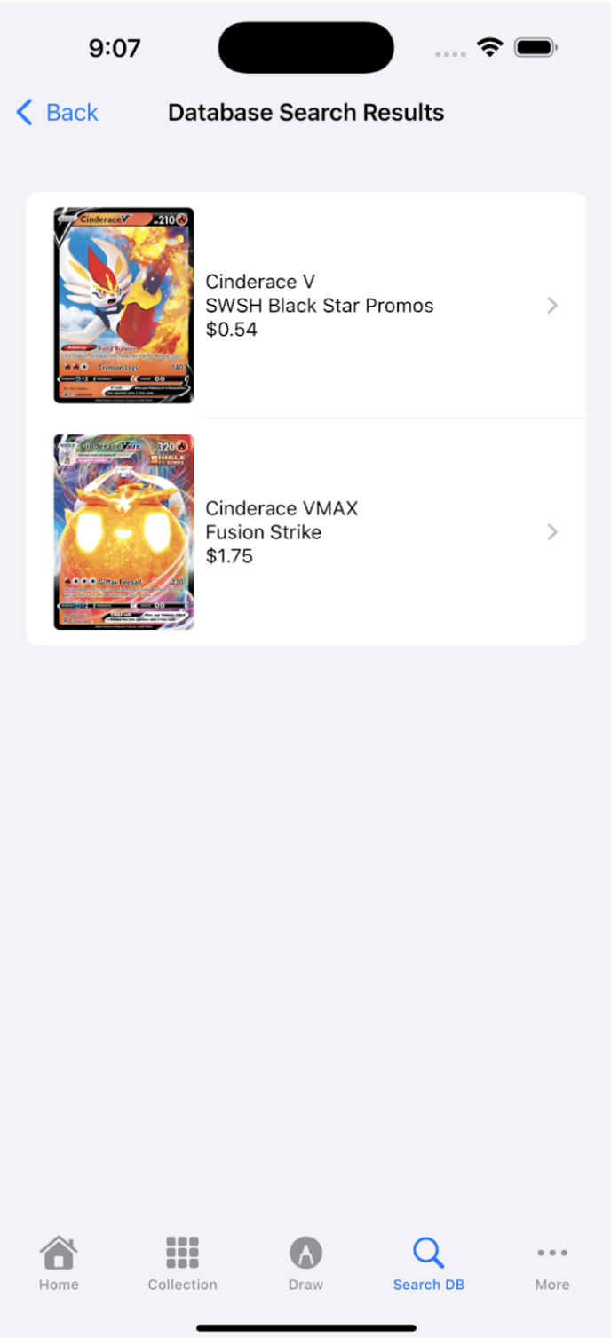 PokéCollector Database Search